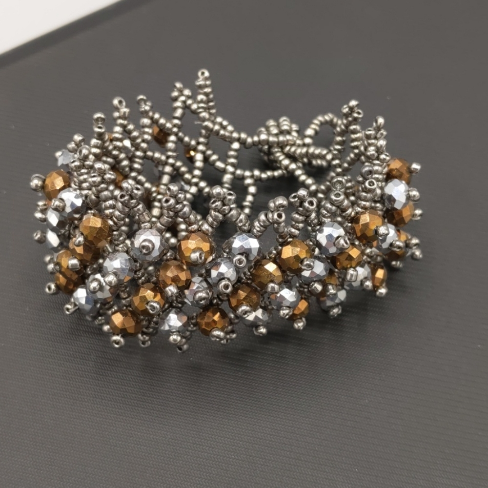 Bronze Gold Pewter Silver Beaded Bracelet